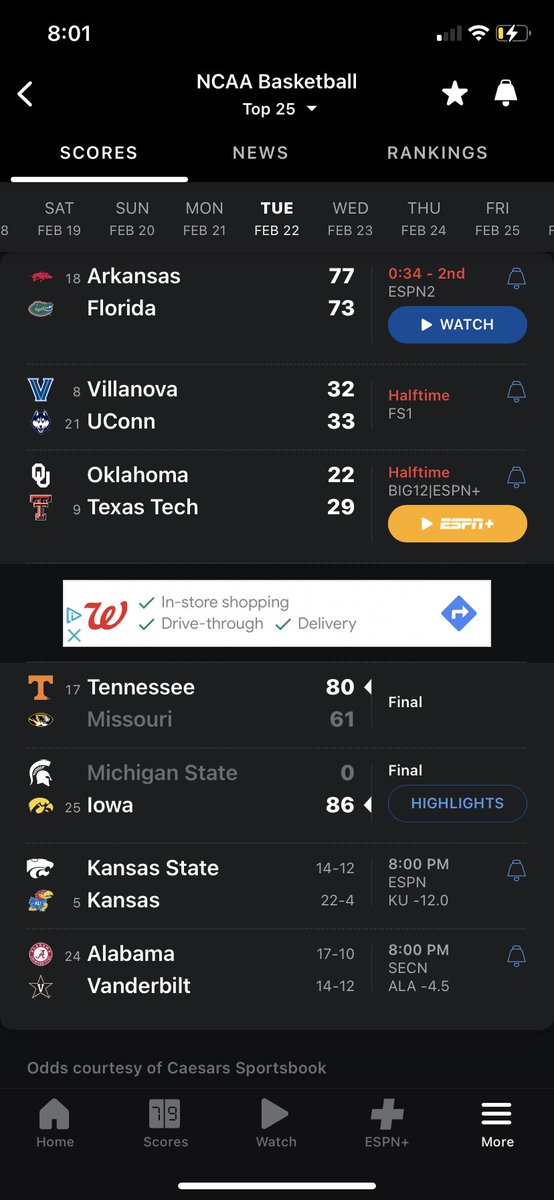 AustinC1989's tweet photo. @JWerner247 From the looks of the score on the ESPN app, Iowa looks unbeatable! https://t.co/UpvxauVh6K