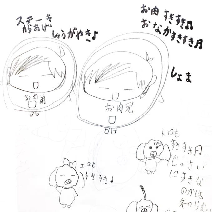娘(8)が描いた
🥉メダルお祝い絵と、YouTubeで聞いたというお肉の歌からインスピレーション得たという1枚😂親バカながら、味わいあるので見てやってください🤣💓
#宇野昌磨 