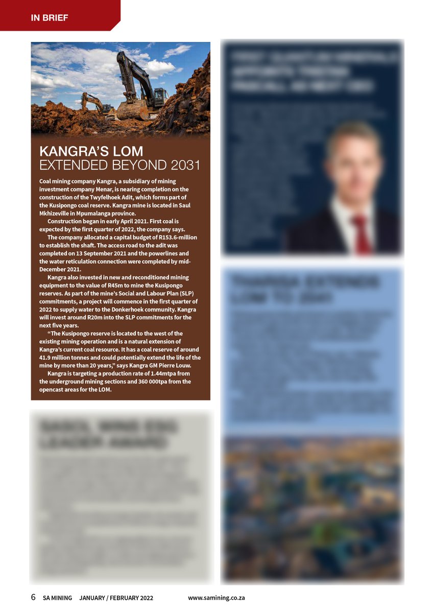 KangraCoal's tweet photo. #kangra’s new investments #udumoadit which forms part of the #kusipongo coal reserve will extend the life of mine beyond 2031, reports @BMMagazines' SA Mining. #kangra will also invest around R20 million into SLP commitments over the next 5 years. https://t.co/vhulqbXlSl