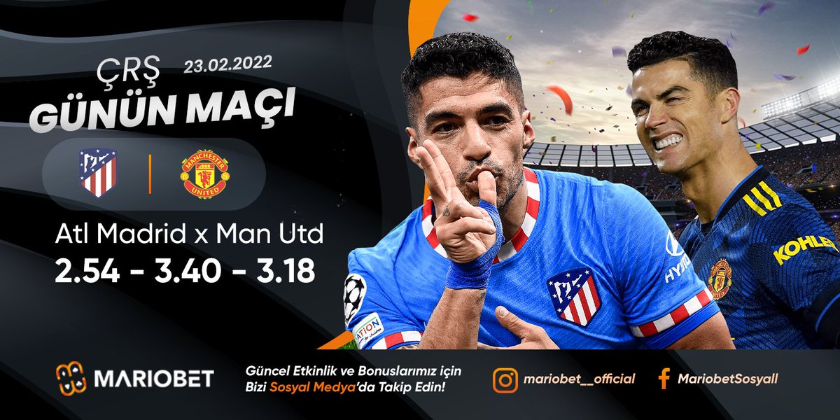 #ŞampiyonlarLigi Son 16 Turu yıldızları ağırlamaya devam ediyor. Ev sahibi #AtleticoMadrid, #ManchesterUnited'ı Wanda Metropolitano'da ağırlayacak. 

#Mariobet ile kazanmak için şimdi giriş yap.

🔗rebrand.ly/bhswxyn

#UCL