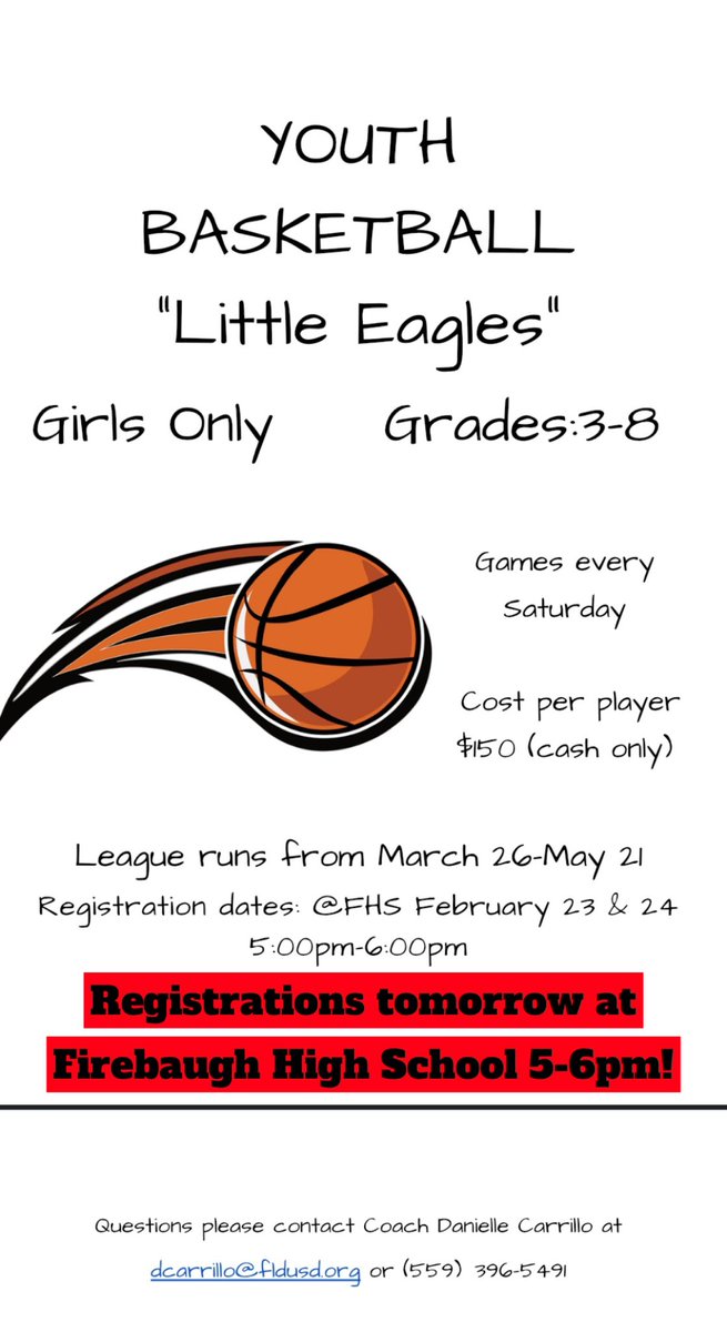 Sign ups tomorrow and Thursday at Firebaugh High School from 5-6pm!            ❤️💙🦅