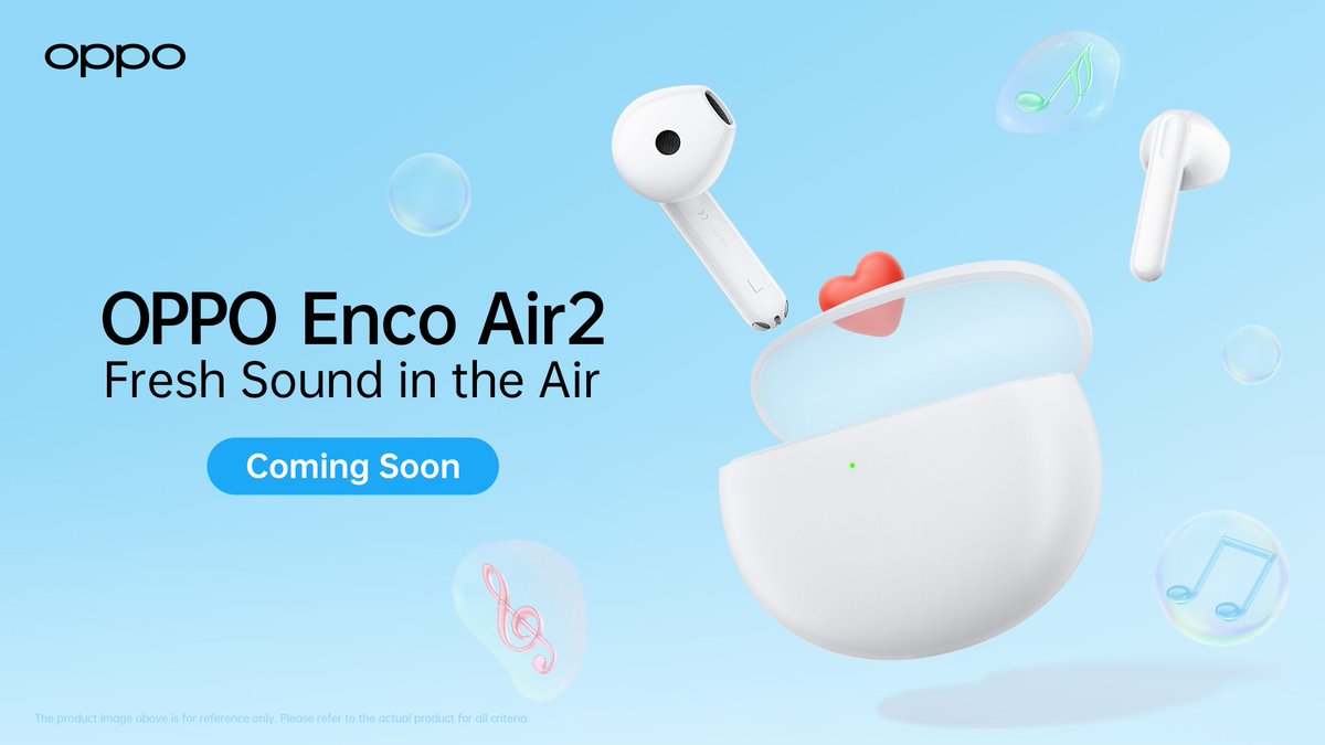 OPPOPhilippines's tweet photo. We can’t wait to put our playlist on repeat and experience #FreshSoundInTheAir with the #OPPOEncoAir2!

Coming Soon. https://t.co/zjN4YvpeMV