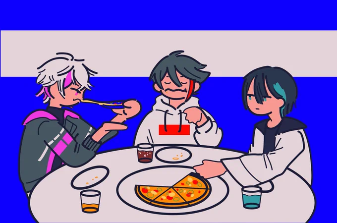 ピザもぐもぐ飯屋#絵スコート #さ絵ぐさ #灰画 