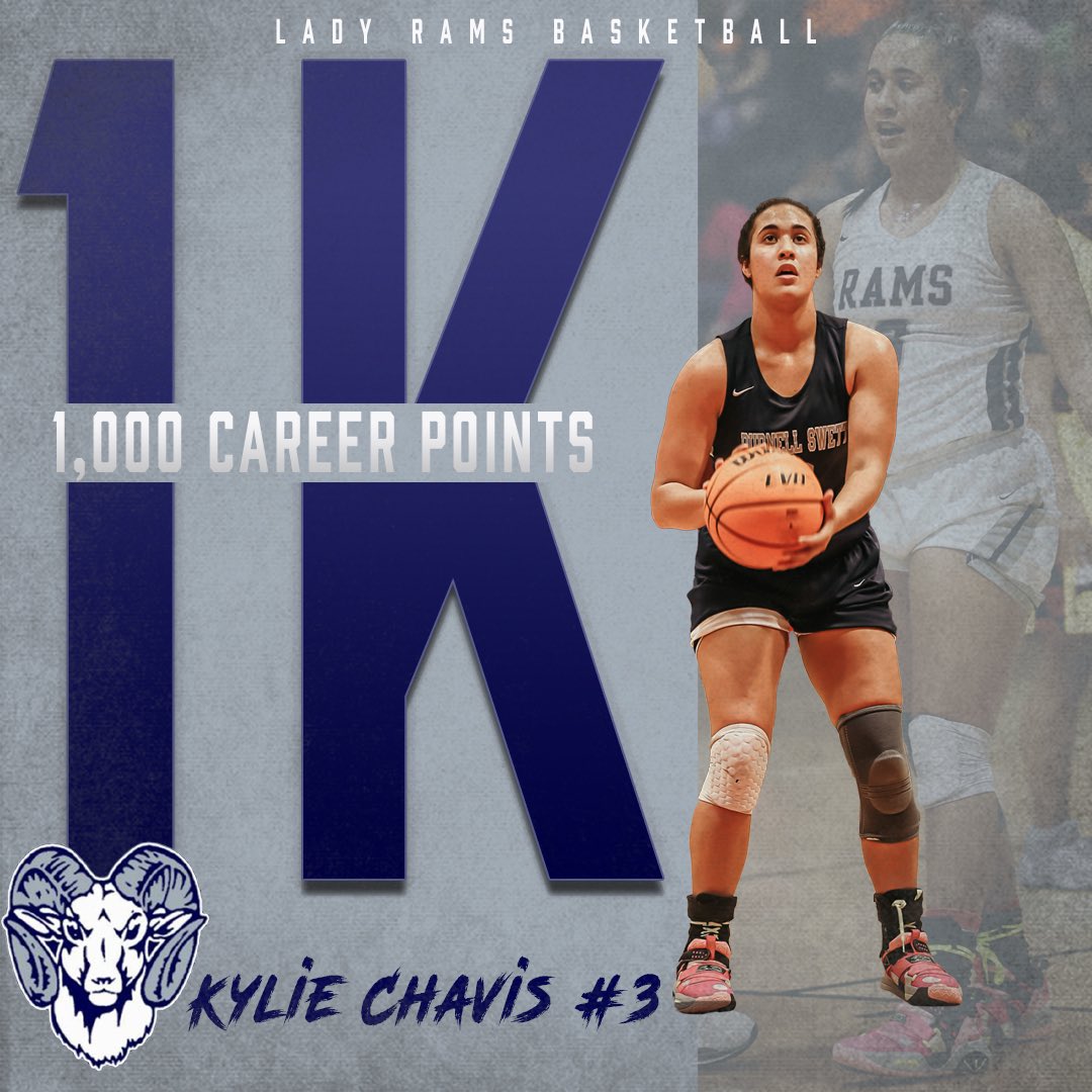 BloodSwettTears's tweet photo. Congratulations to our Junior Guard @kyliechavis03 for meeting 1,000  career points tonight! 🎉

#bloodswetttears #LadyRamsBasketball 🤍🐏 https://t.co/I6affodeqo