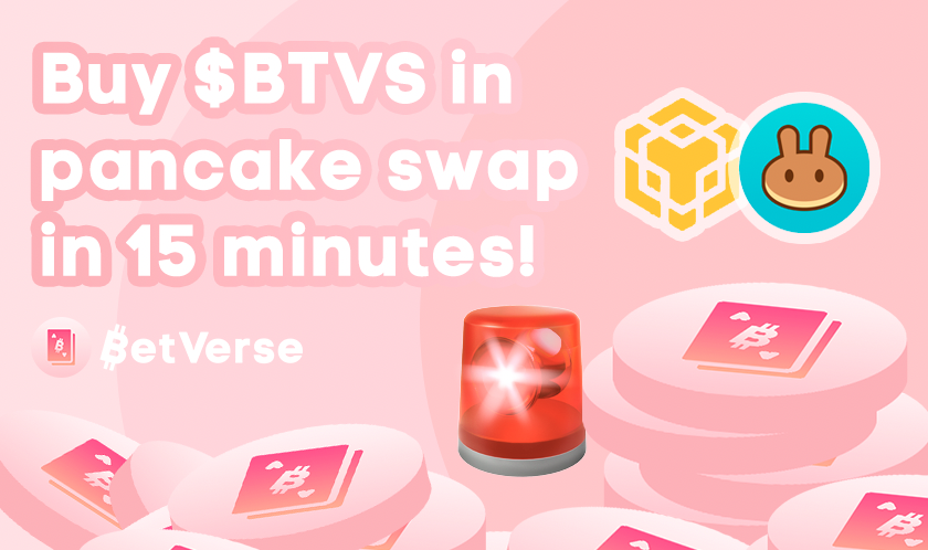 BetVerse_'s tweet photo. 🚨Buy $BTVS in #PancakeSwap in 15 minutes! 

🚀LETS GO!

🟢 $BTVS Contract address on BSC: 0x528042DBA3d6B2574C22968Ad8D83C683066FAd3

#BNB #BinanceSmartChain @pancakeswap #fairlaunch #NFT #nfts #NFTCommmunity #airdrop #Ethereum #ETH #Uniswap #BSC #BSCGem #DeFi #dAPP #Tokenlaunch https://t.co/EpXeFraGLo