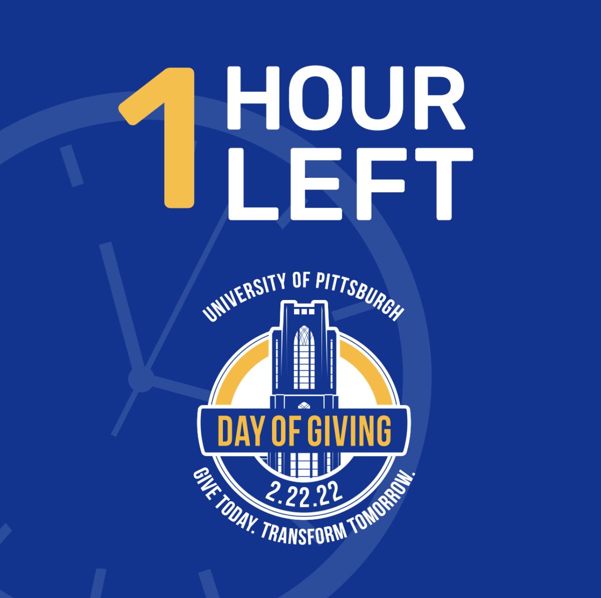 PANAF_Pitt's tweet photo. There is just one hour left in #PittDayofGiving. Give Today. Transform Tomorrow. Click Here: https://t.co/mWKLhY6FHw #PDoG22 https://t.co/n7ecKRhJR5