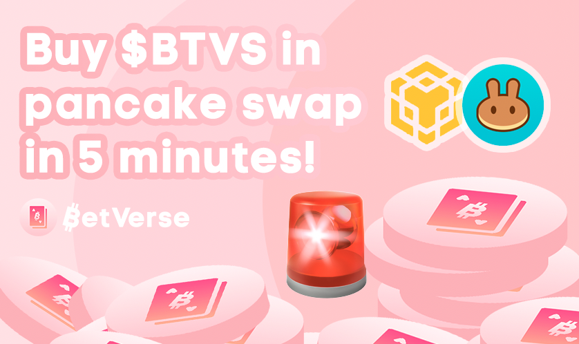 BetVerse_'s tweet photo. 🚨Buy $BTVS in #PancakeSwap in 5 minutes! 

🚀LETS GO!

🟢 $BTVS Contract address on BSC: 0x528042DBA3d6B2574C22968Ad8D83C683066FAd3

#BNB #BinanceSmartChain @pancakeswap #fairlaunch #NFT #nfts #NFTCommmunity #airdrop #Ethereum #ETH #Uniswap #BSC #BSCGem #DeFi #dAPP #Tokenlaunch https://t.co/TYYdAuNhbi