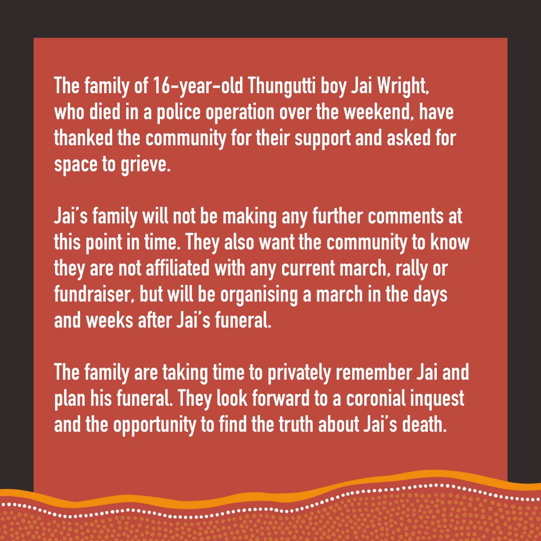 An important message from Jai Wright's family. Please join us in keeping them in your thoughts and respecting their privacy. 

RTs welcome.

alsnswact.org.au/jai-wrights-fa…