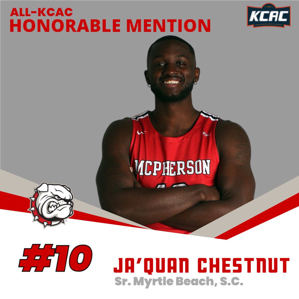 McPherson Men's Basketball (@macbulldogsmbb) on Twitter photo Congratulations to Ja'Quan Chestnut, also named <a href="/kcacsports/">Kansas Collegiate Athletic Conference</a> All-Conference Honorable Mention #BulldogPride Congratulations to Ja'Quan Chestnut, also named <a href="/kcacsports/">Kansas Collegiate Athletic Conference</a> All-Conference Honorable Mention #BulldogPride
