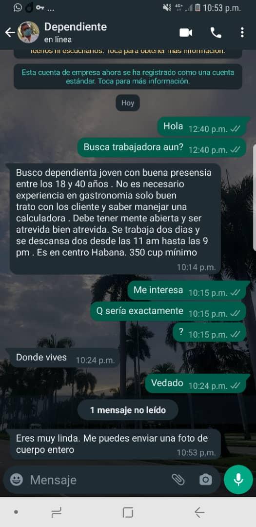 No pienso discutir con los q piensan q las dependientes tienen que tener "ciertas cualidades" para vender. Una cosa es tener buena presencia, q no quiere decir q tengas que estar "buena" y otra exigir "mente abierta y ser atrevida, bien atrevida". ASQUEROSO. Chat de una amiga...