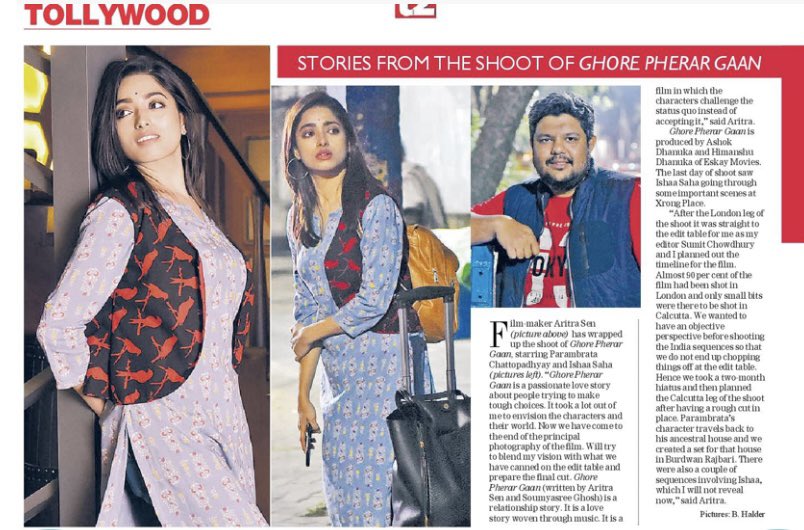 Finally wrapped the shoot of “Ghore Pherar Gaan”. A big shout out to my entire cast and crew for bearing with all the madness. Special mention to Eskay Movies and Himanshu Dhanuka. Thank you The Telegraph for the article. @m_ishaa @EskayMovies @paramspeak