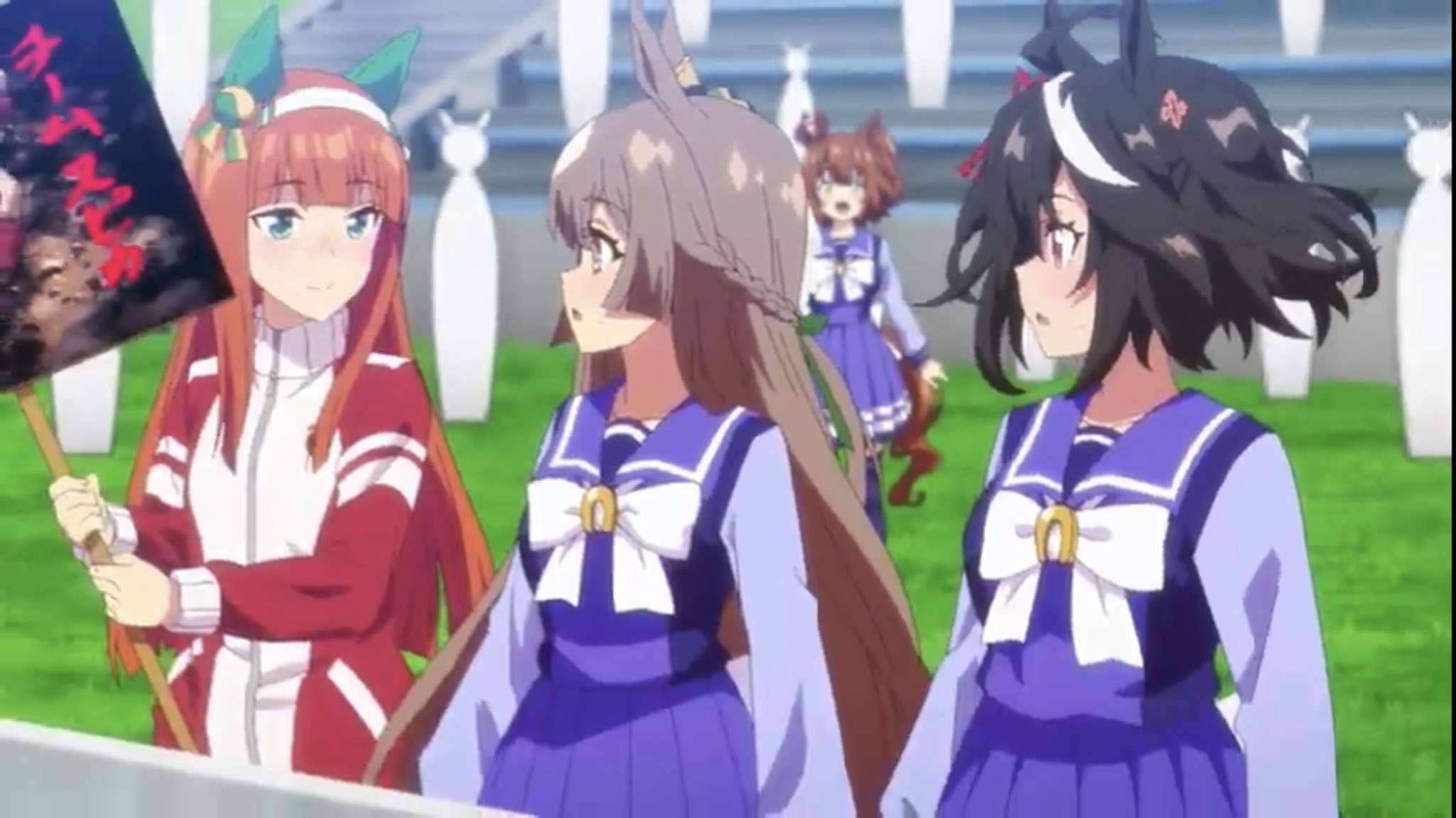 モノクル しかしゲーム1周年特別アニメのテイマクの前作主人公の貫禄半端なかったな しかし逆に初代主人公のスペちゃんの影がいよいよ薄く スズカさんでさえキタサトにアドバイスして先輩オーラ出してたのに 新しいキービジュアルでもずいぶん端っこに