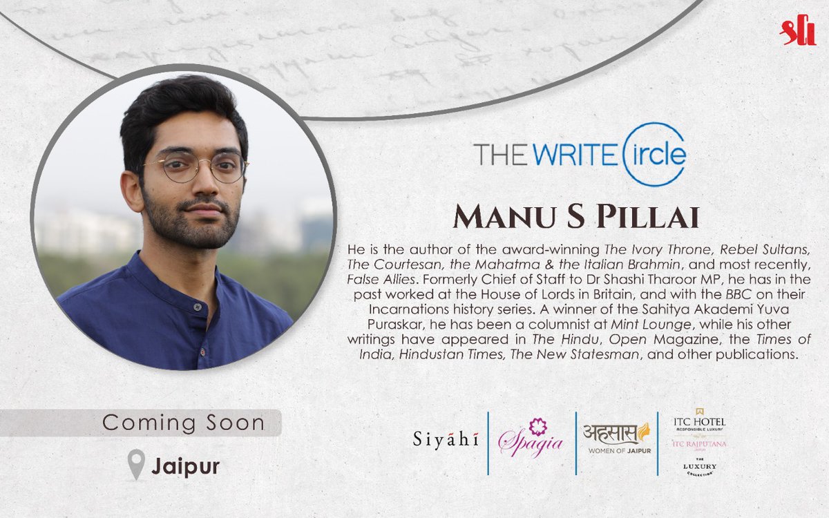 #ComingSoon- Next virtual session of @write_circle #Jaipur welcomes author @UnamPillai. We look forward to an engaging session with him. @SiyahiJaipur @spagia_f @ehsaaswomen @ITCHotels #ManuSPillai #TheWriteCircle