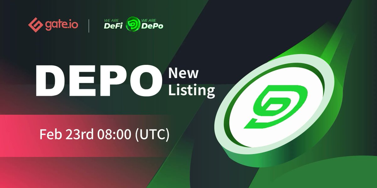 Gate's tweet image. Gate.io New Listing: @DePo_io

Trading Pair: #DEPO / #USDT
Trading Starts: Feb 23rd, 8:00(UTC)

Trade:  Gate.io/trade/DEPO_USDT    
Details: Gate.io/article/25341/…     

#Gateio #Newlisting #Startup #crypto