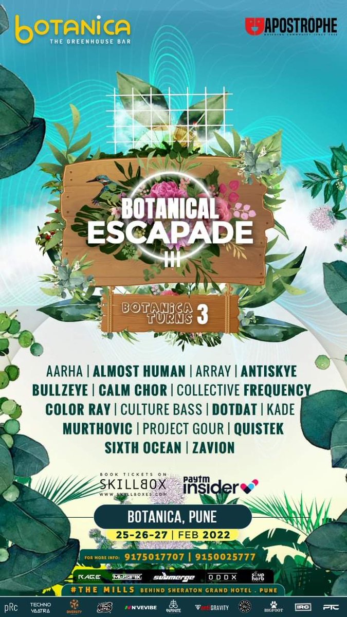 25th-27th Feb , #Pune at Botanica. Tix on Insider.in #BookNow
......
<a href="/aarhamusic/">Aarha</a> <a href="/anti_SKYE/">Shikha Desale</a> <a href="/SiddhanthKapoor/">Siddhanth Kapoor</a>
@CalmChor <a href="/CollFrequency/">Collective Frequency</a> <a href="/colorraymusic/">Color Ray</a>
 <a href="/Murthovic/">㎡ㄩЯɬｻ◊</a> <a href="/dotdat_/">dotdat</a>  <a href="/quistek/">Quistek</a> <a href="/SixthOceanMusic/">SixthOcean</a>  <a href="/ZavionOfficial/">Zavion</a>  
<a href="/Submergemusic/">Submerge Music</a> <a href="/SoupHerbRecords/">SoupHerb Records</a>  
<a href="/musifixindia/">Musifix</a>
