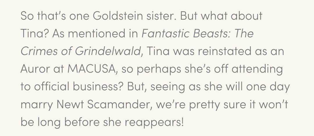 Additional from most recent official post. It got highlighted that Tina back to MACUSA and maybe going for official missionIs the mission for changing MACUSA internally?  #WhereisTinaGoldstein https://www.wizardingworld.com/news/fant...