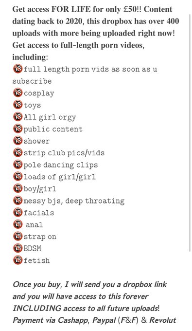 dropbox premium available &pound;50 over 500 uploads! #selling #buymyn00ds #cashapp #SellingContent  #paypig<a href="/tag/paypig"class="tags"><span>#paypig</span></a><a href="/tag/selling"class="tags"><span>#selling</span></a><a href="/tag/payme"class="tags"><span>#payme</span></a><a href="/tag/cashapp"class="tags"><span>#cashapp</span></a><a href="/tag/sellingcontent"class="tags"><span>#sellingcontent</span></a>