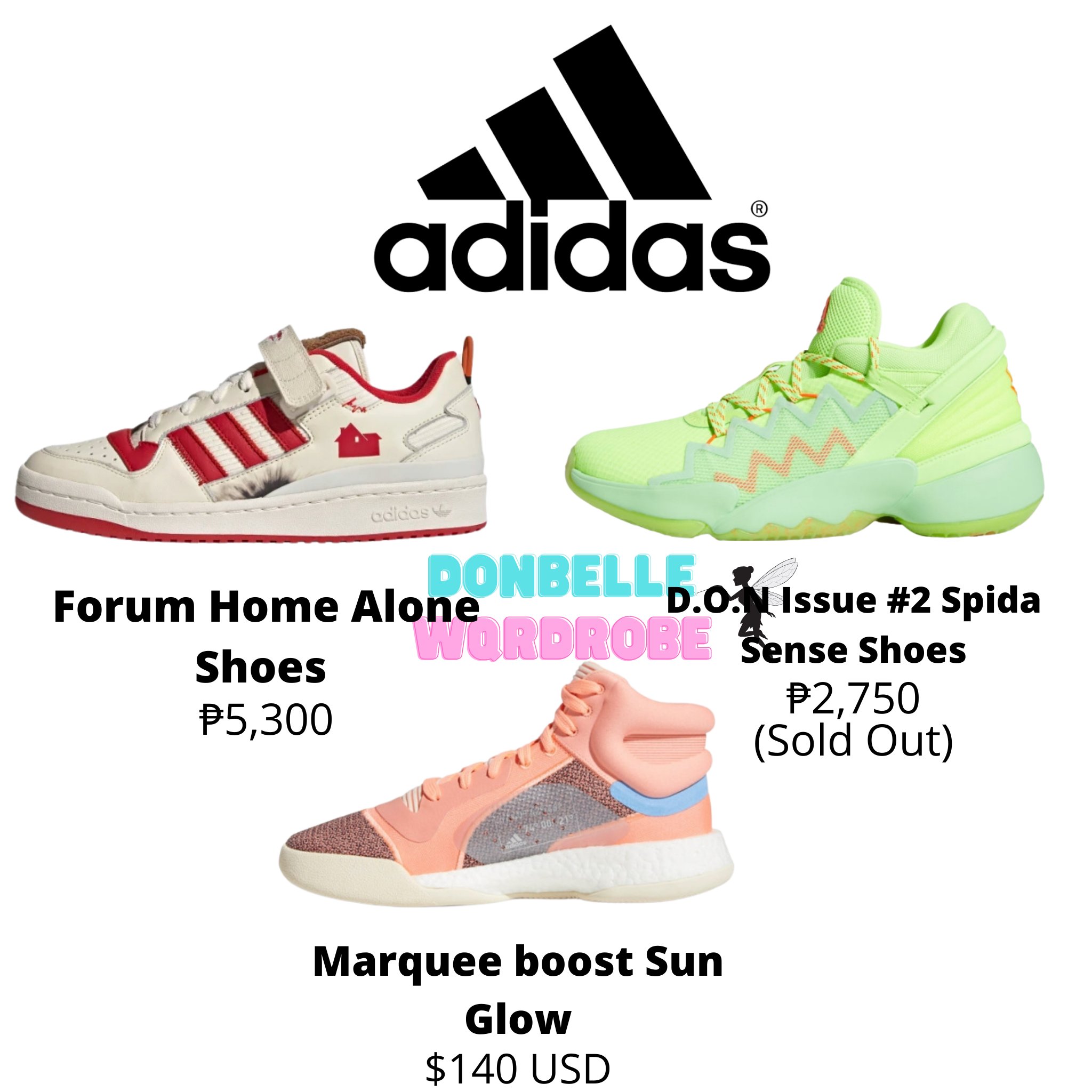 Donbelle wardrobe on X DONNYPANGILINAN STYLE donny shoe collection Adidas Forum Home Alone Shoes 5 300 Adidas D.O.N. Issue 2 Spida Sense Shoes 2 750 Sold Out Adidas Marquee