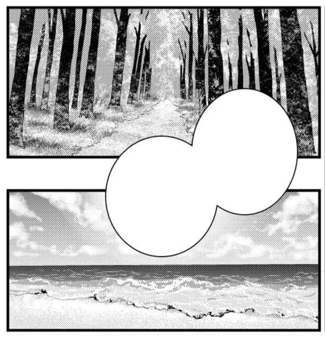 デジタル仕上げになって、こういう小さなコマからおっきめのコマまでさらさらっと雰囲気のある背景描けるようになったのは便利です。(h 