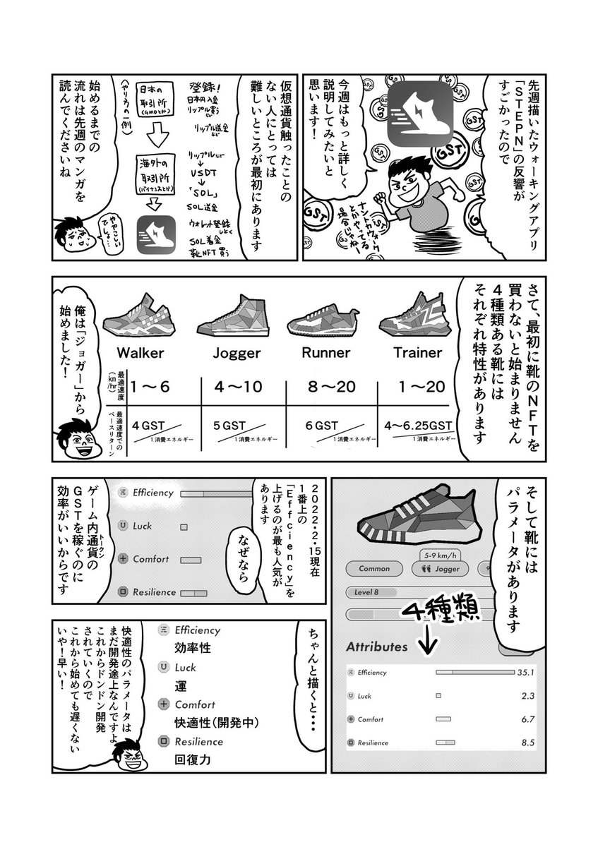 【マンガ】爆流行りのアプリ「STEPN」で靴NFTの選び方を解説したマンガ! 