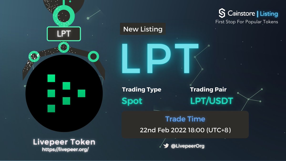 CoinstoreExc's tweet photo. #Coinstore has listed @LivepeerOrg!

Trade time: 22nd Feb 2022, 18:00 (UTC+8)

🌏 https://t.co/KkVVm5OcUW
👥 https://t.co/7JM8kk6hRX
📍https://t.co/YQ0dFDltiN

#crypto #exchanges #blockchain #LPT #LPToken https://t.co/J1dWQ56blL