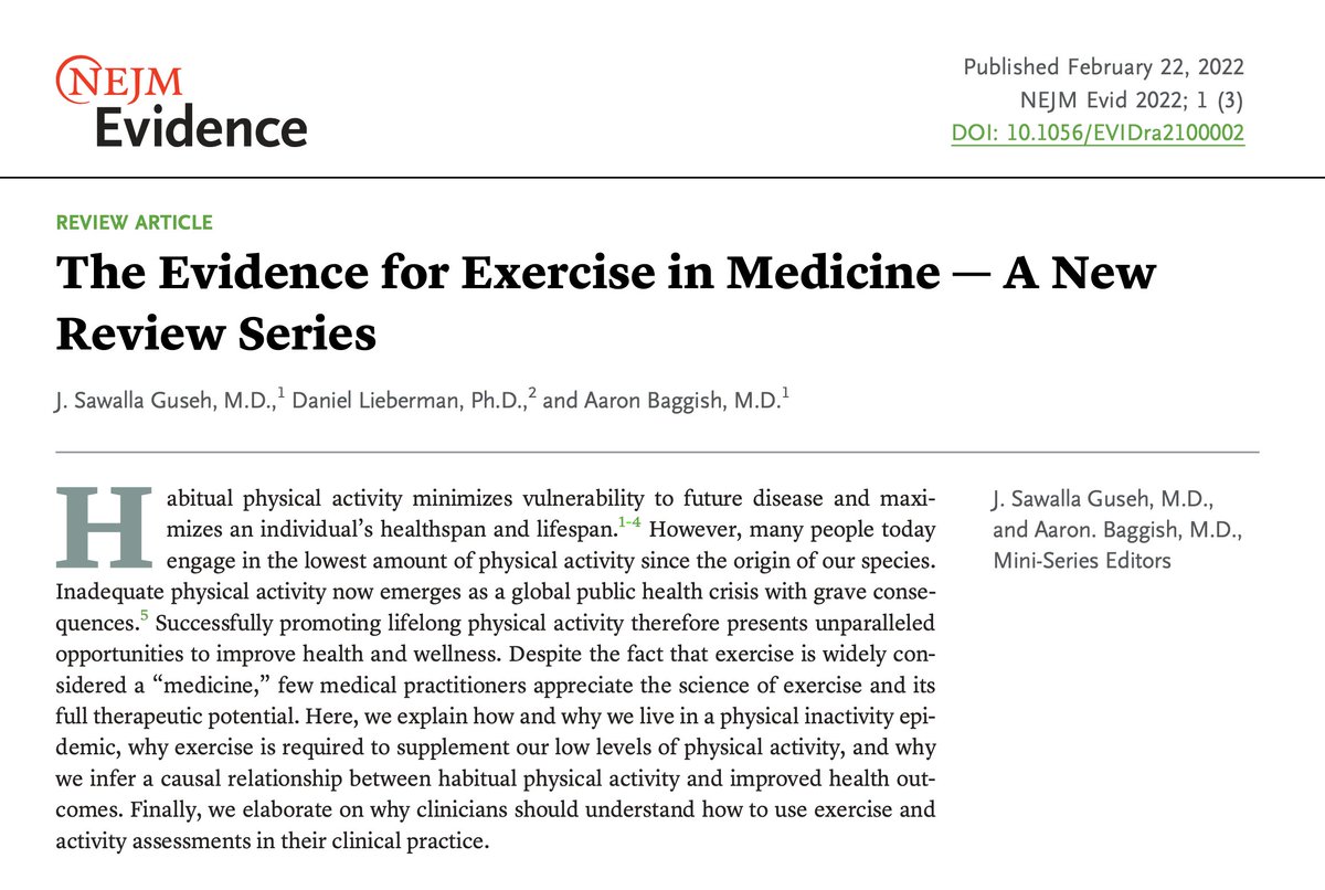 J. Sawalla Guseh, M.D. (@jsawallagusehmd) on Twitter photo Looking forward to launching this <a href="/NEJMEvidence/">NEJM Evidence</a> Review Series where we wrestle with the evidence for exercise in medicine. #WhyExercise. (thread) Looking forward to launching this <a href="/NEJMEvidence/">NEJM Evidence</a> Review Series where we wrestle with the evidence for exercise in medicine. #WhyExercise. (thread)