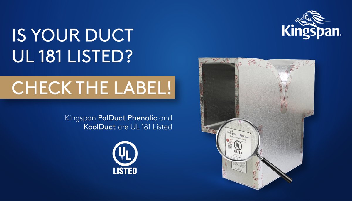 KingspanIns_ME's tweet photo. How do you know if your duct is UL181 listed? Check for the label. To know more about our UL 181 listed products, please visit us on: https://t.co/v2G01A0NHd https://t.co/o52ALO4eDS