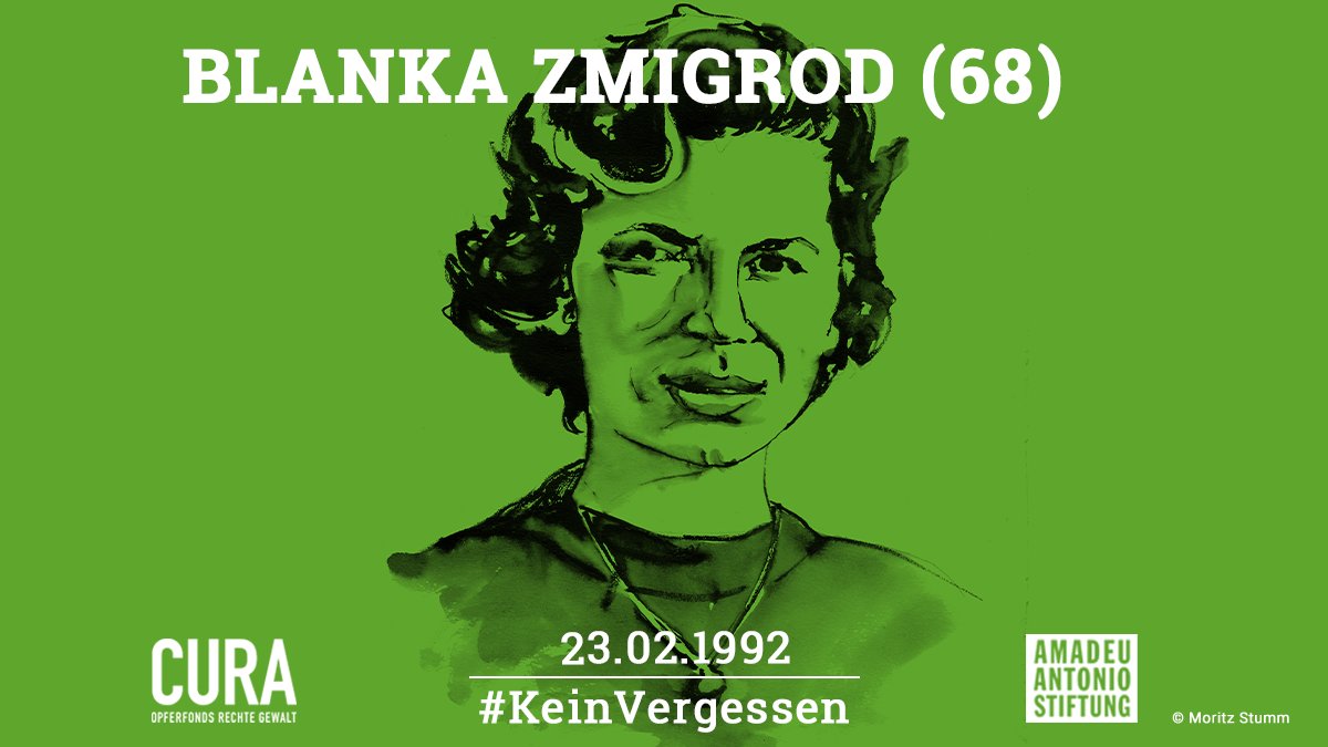 #KeinVergessen: Heute vor 30 Jahren am 23. Februar wurde die Shoa-Überlebende Blanka Zmigrod im Frankfurter Westend von einem schwedischen Rechtsextremen erschossen. In diesem Jahr wird Ihrer, auf Hinwirken der Zivilgesellschaft, erstmals in einem offiziellen Rahmen gedacht. 1/9