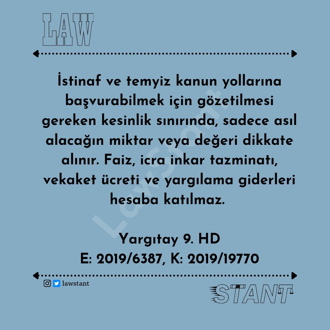 İstinaf ve temyiz kanun yollarına başvurabilmek için gözetilmesi gereken kesinlik sınırına ilişkin Yargıtay kararı 👇