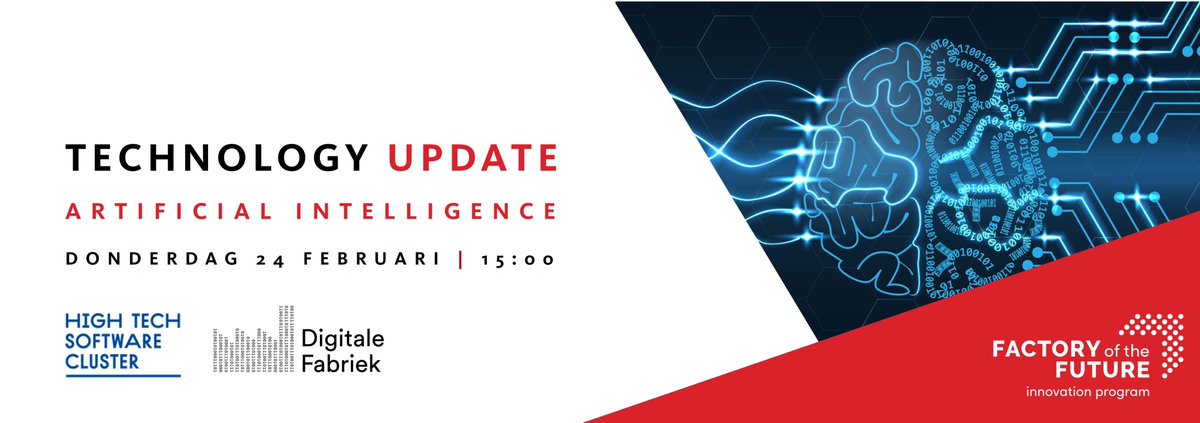 tjerja's tweet photo. Reminder: morgen is er weer een Technology Update van Fabriek van de Toekomst, dit keer een live-bijeenkomst over 'Artificial Intelligence in de maakindustrie'. Ben je er ook bij vanaf 1500u? https://t.co/0gohxpPwNa #AI @Brainport_Ind https://t.co/AflZyA0Jv1