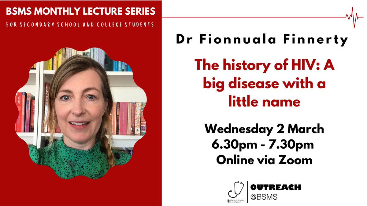 BSMSOutreach's tweet image. Join us and Dr Fionnuala Finnerty - a specialist in HIV/Sexual and Reproductive Health - for our March Monthly Lecture as we explore the developments in HIV over the last 40 years!

Book your free ticket ➡️bit.ly/3h9WrFr
