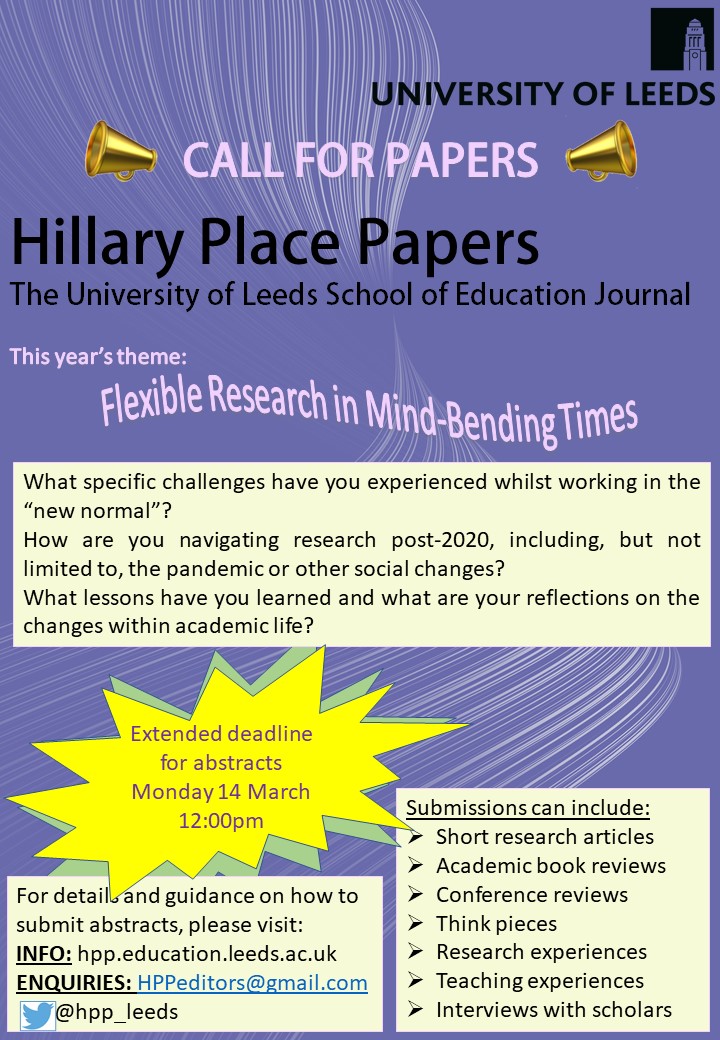 *Extended Deadline* 
For all those who didn’t manage to make the previous deadline we have extended our call for abstracts to 14 March.
We look forward to reading your abstracts! Enquiries to HPPeditors@gmail.com
