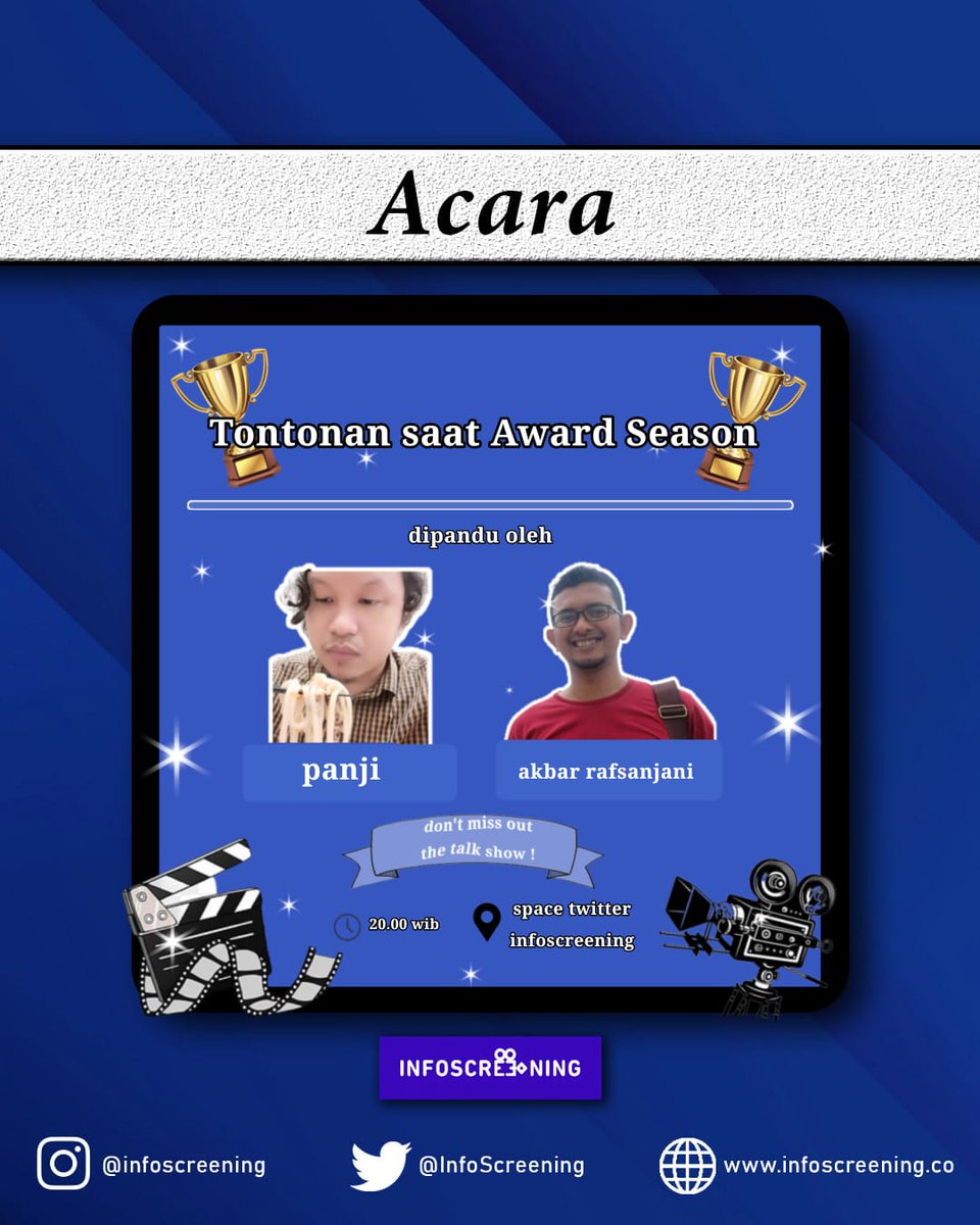 Malem Jumat besok!!

Yuk ngobrolin tontonanmu di pekan-pekan saat film-film peraih nominasi dari berbagai negara lagi ramai terpapar publik gini, bareng Panji dan Akbar~

Walau bahasannya begini, tapi film yang bisa diobrolin bisa aja melebar~

Jangan ketinggalaaannnn
