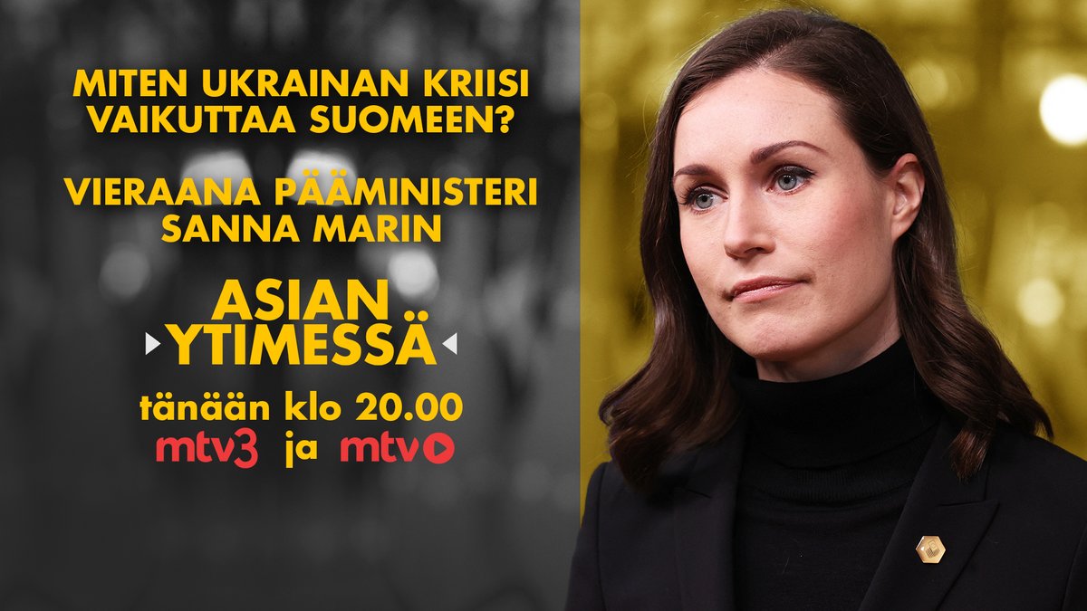 #Asianytimessä tänään haastattelussa pääministeri <a href="/MarinSanna/">Sanna Marin</a>. 
Käsittelyssä myös:
- #Venäjä'n toimien vaikutus <a href="/Fennovoima/">Fennovoima</a>'an, vieraana <a href="/EsaHarmala/">Esa Härmälä</a>. 
- Maatalouden kannattavuuskriisi - joka viikko useampi viljelijä lyö hanskat tiskiin.
Suora lähetys tänään klo 20!