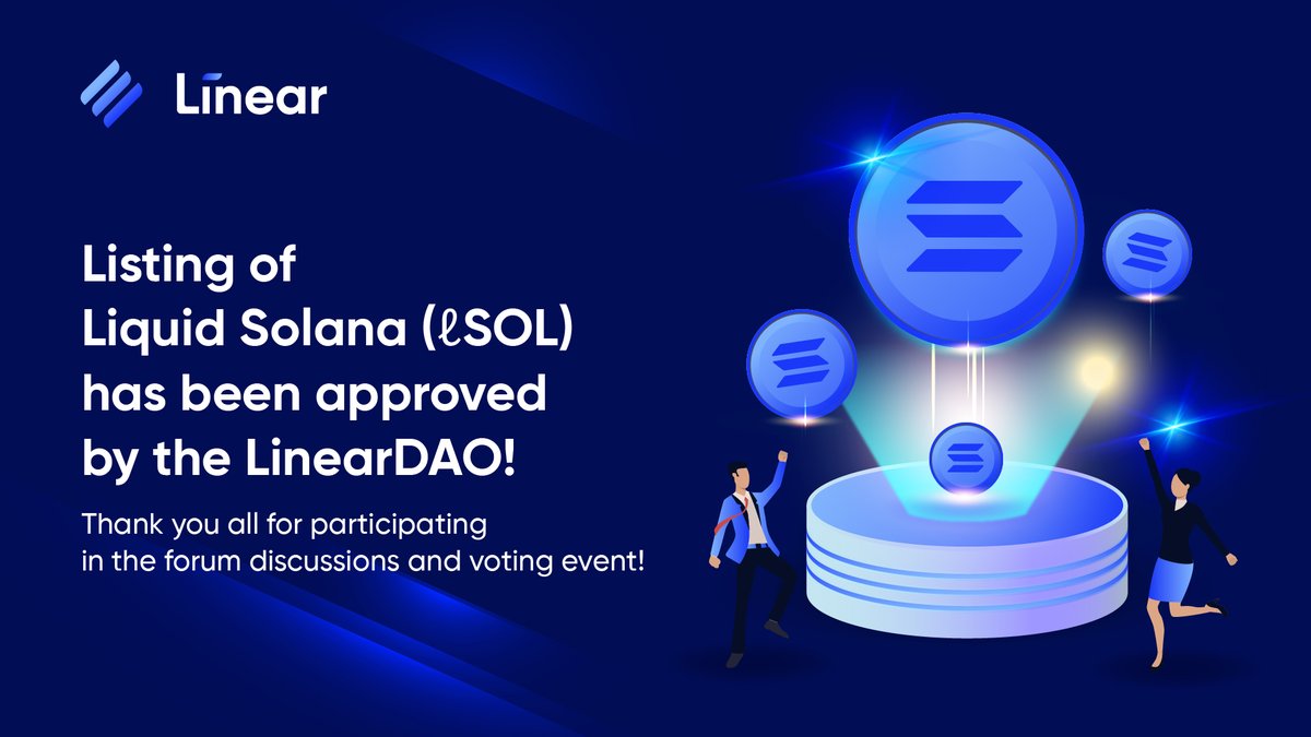 LinearFinance's tweet photo. 💥 Hey all! We are super-proud to inform you that the #LinearDAO has approved the listing of Liquid #Solana (ℓSOL) on #LinearExchange💥
🗓 Listing Date: Coming Soon!
⏰ Stay tuned!
#LinearFinance $LINA $LUSD https://t.co/fdKQ7TwkFz