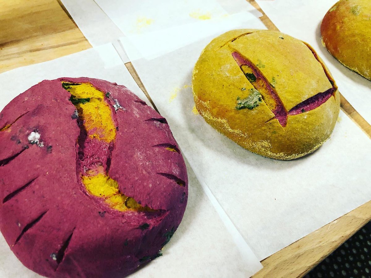Mt_ChaseLodge's tweet photo. BEET BREAD IS BACK! Beet and Carrot Turmeric Sourdough with Kale. 

#sourdough #bread #food #Maine #visitMaine #lodge #vacation #Maineisgorgeous #MaineSportingCamp #dining  #bedandbreakfast #MtChaseLodge https://t.co/4TQzSN8yfL