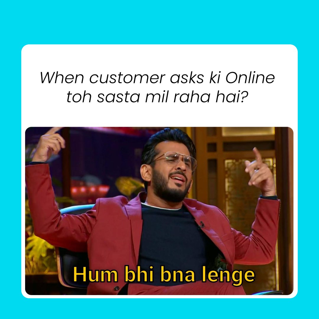 Business conversations - Shark tank edition. 
Drop more in the comments
#BusinessKaroSimple
.
.
#payment #smallbusiness #banking #msme #businessideas #accounting #madeinindia #godigital #digitalpayments #financialinclusion #financialservices #indianentrepreneurs #BusinessGrowth