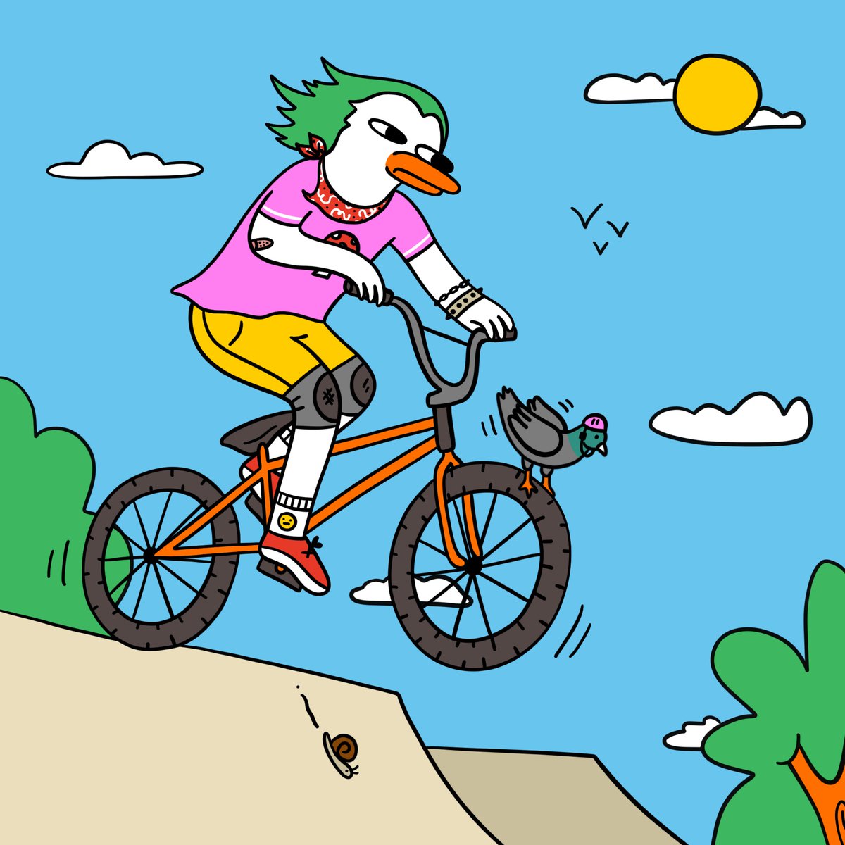 IndifferentDuck's tweet photo. gm ducks! Uncle Joe 🐦 and I are going for a ride 🚲 ☀️ What about you? https://t.co/31FxeSMjyF