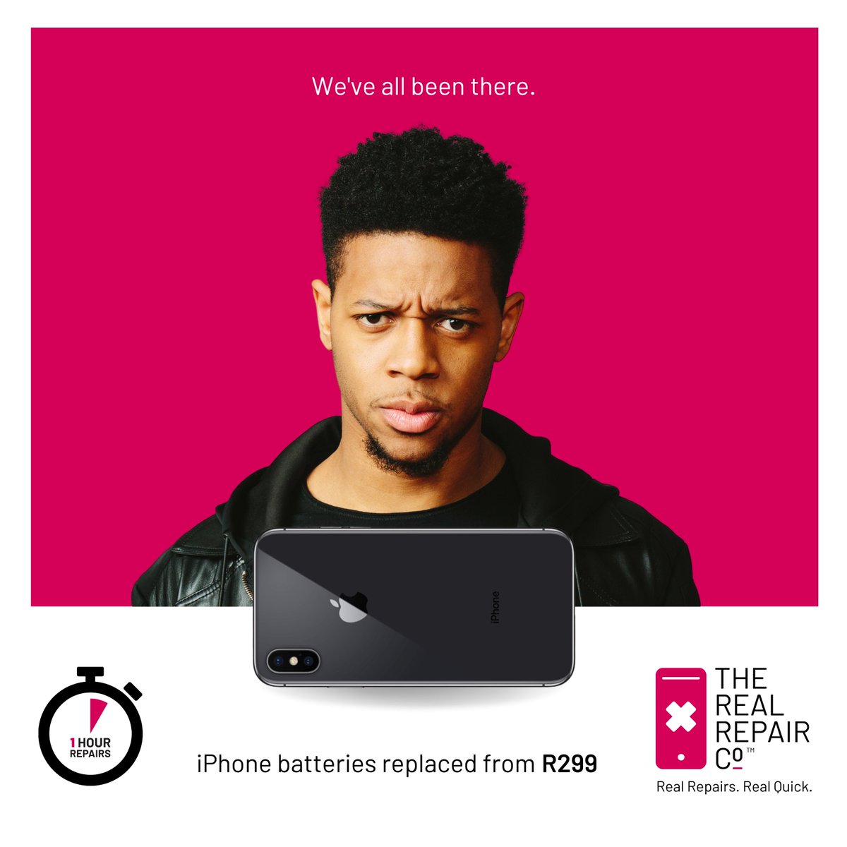therealrepairco's tweet photo. Concerned for your device? We've all been there! 😒

Get your iPhone's battery recharged and lasting all day from R299. 🔋

Book in your device for a Battery Replacement right here> https://t.co/urHonIWj3C

#TRRC #TheRealRepairCompany #RealRepairs #RealQuick #iPhone #1HourRepairs https://t.co/jTgvlAl2rm