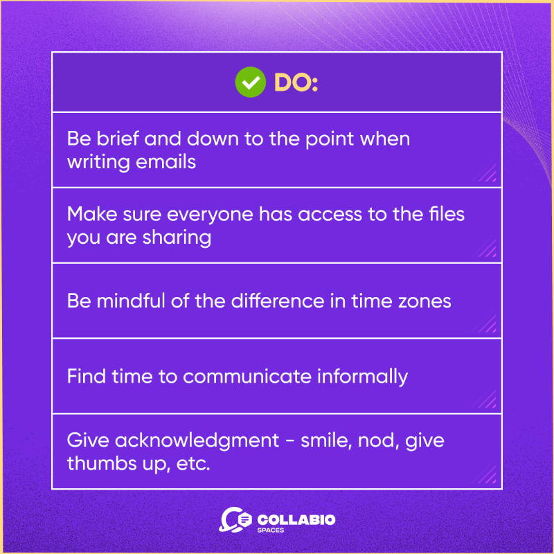 CollabioSpaces's tweet photo. Hands up who’s still sometimes struggling with virtual communication at work! 🙋‍♀️

With these simple tips, you'll be able to make your WFH routine effective and clear 👇

#wfh #hybridwork #remotework #work #worklife #collabio #tips