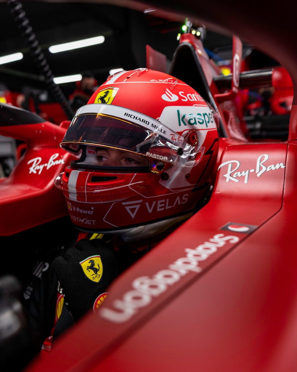 ScuderiaFerrari's tweet photo. Getting used to the new office 😎

#essereFerrari 🔴 #F1Testing https://t.co/55K79na6ml
