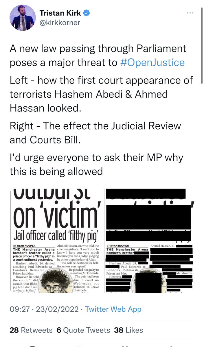 JamesDRossiter's tweet photo. Just as magistrates are being granted powers to double their maximum sentencing to a year and of course should the sitting @10DowningStreet Prime Minister be charged and summoned for 1st appearance in court (#Covid regs) or any MP it is vital for #openjustice not #secretcourts https://t.co/zljkLzOJJJ