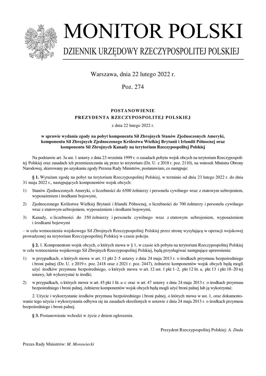 Żołnierze obcych państw otrzymali w stosunku do obywateli polskich uprawnienia policyjne
Zgodnie z obowiązującym od dzisiaj prawem żołnierze USA, Wielkiej Brytanii i Kanady mogą na terenie Polski używać siły fizycznej oraz broni palnej w stosunku do osób trzecich.