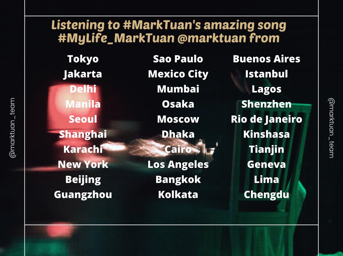 marktuan_team's tweet photo. [🏷 ACTIVITY] 

🎯: 300 RTS, 2000 replies
Extra: retweet at least 10 replies! 

Let’s show some love from around the world to My Life!
You can always add more cities after finishing the template!

Listening to #MarkTuan's amazing song #MyLife_MarkTuan @marktuan from Geneva https://t.co/DRDjO5prOS