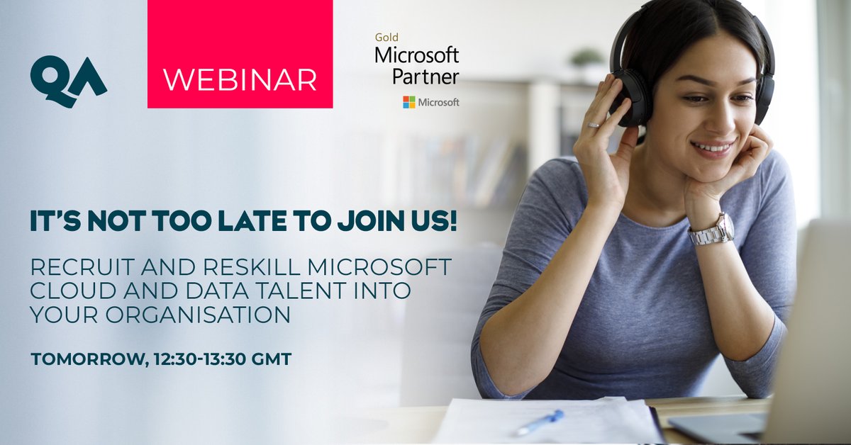 QA_Ltd's tweet photo. Play a part in solving the digital skills gap, starting with your organisation.

Learn how to recruit and reskill #Microsoft #cloud and # data talent in our session tomorrow. Don't know where to start? Register today, we're here to help: https://t.co/F6p9sC7hG8

#Recruitment https://t.co/bOe2OzsMHO