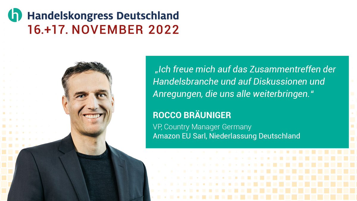hkd_deutschland's tweet photo. 📢 #Referentenstatement von Rocco Bräuniger, @AmazonNewsDE im Rahmen des #Handelskongress Deutschland - Sie möchten live mitdiskutieren? Dann sichern Sie sich jetzt schon Ihr persönliches #EarlyBird #Ticket unter https://t.co/HFEsAXwT0T
#ShapingTheFuture #HKD2022 https://t.co/8p2cUuhDSB