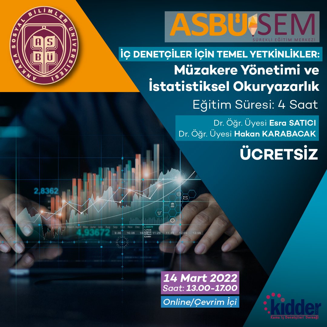 AsbuSem's tweet photo. İç Denetçiler için Temel Yetkinlikler Eğitimi: Müzakere Yönetimi ve İstatistiksel Okuryazarlık

#ücretsiz #free #online #eğitim #kurs #sertifika #üniversite #müzakere #istatistik #içdenetçi #okuryazarlık #yönetim #çevrimiçi #temel #yetkinlik #course #remote #uzaktaneğitim #kidder https://t.co/lDZlVWCmSz