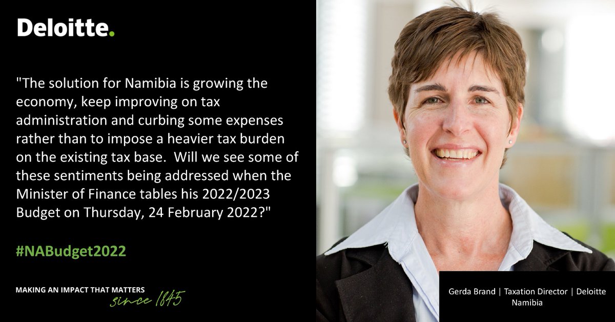 deloittenamibia's tweet photo. Will we see some of these sentiments being addressed when the Minister of Finance tables his 2022/2023 Budget on Thursday, 24 February 2022?" #NABudget2022 @gerdabrand https://t.co/R3PXjshnGN