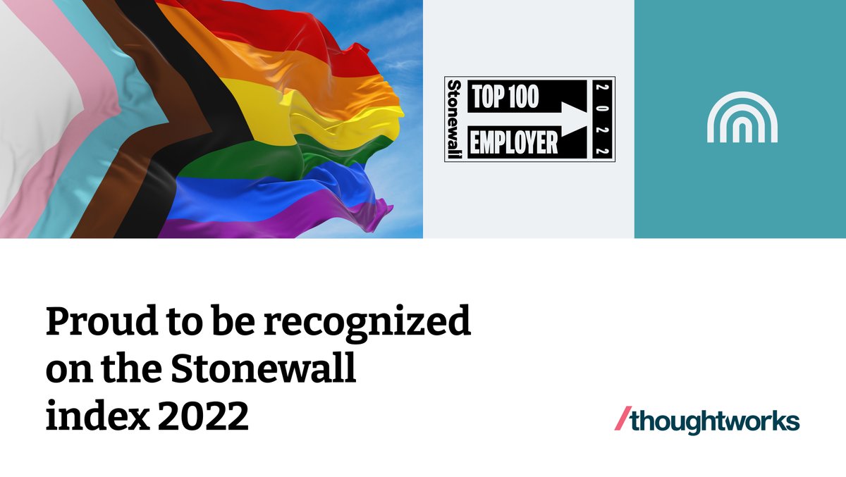 We are incredibly proud to break into the top 50 of <a href="/stonewalluk/">Stonewall</a>’s 2022 Workplace Equality Index: thght.works/3LPQziZ This is why UK Thoughtworkers Rebecca and Dan are so proud to work at Thoughtworks! #BeingLGBTQatWork