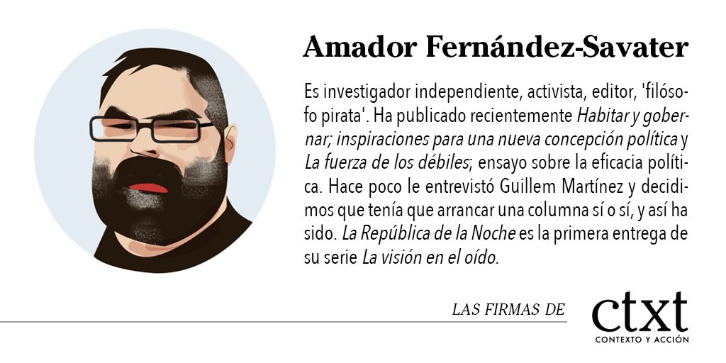 ctxtyaccion's tweet image. "La supresión de los partidos implica sobre todo un cambio radical de cultura política e intelectual. Una reforma radical de las costumbres y el entendimiento, desde ya"

'Nota sobre la supresión general de las redes sociales', por Amador Fernández-Savater
ctxt.es/es/20220201/Fi…